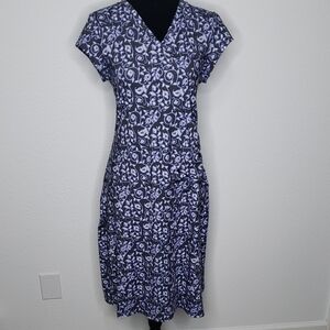 Athleta Womens Surplice Ruched Athletic Floral Dress Size L Athleisure Blue